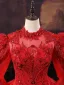 Vintage / Retro Red Beading Sequins Wedding Dresses 2025 Ball Gown High Neck Long Sleeve Backless Royal Train Wedding