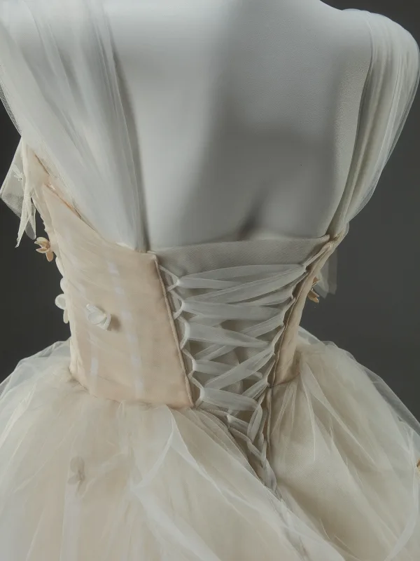 High End Ivory / Creme Applikationen Fallende Rüsche Ballkleider Heimkehr Abiballkleider 2025 Ballkleid Eckiger Ausschnitt Ärmellos Rückenfreies Lange Festliche Kleider