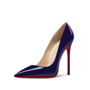 Mode Bleu Marine Soirée Cuir Escarpins 2026 Cuir Verni 12 Cm Talons Aiguilles À Bout Pointu Escarpins Talons Hauts