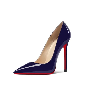 Mode Marineblau Abend Leder Pumps 2026 Lackleder 12 Cm Stilettos Spitzschuh Pumps Hochhackige