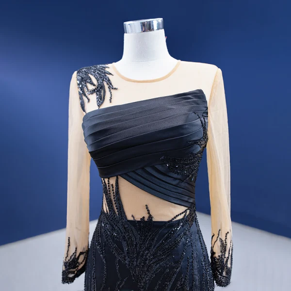 High-end Black Beading Rhinestone Sequins Evening Dresses 2022 Trumpet / Mermaid Scoop Neck Long Sleeve Cascading Ruffles Royal Train Evening Party Formal Dresses