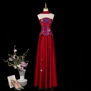 Vintage Retro Burgundy Prom Dresses 2026 A Line Princess Strapless Sleeveless Backless Floor Length Long Formal Dresses