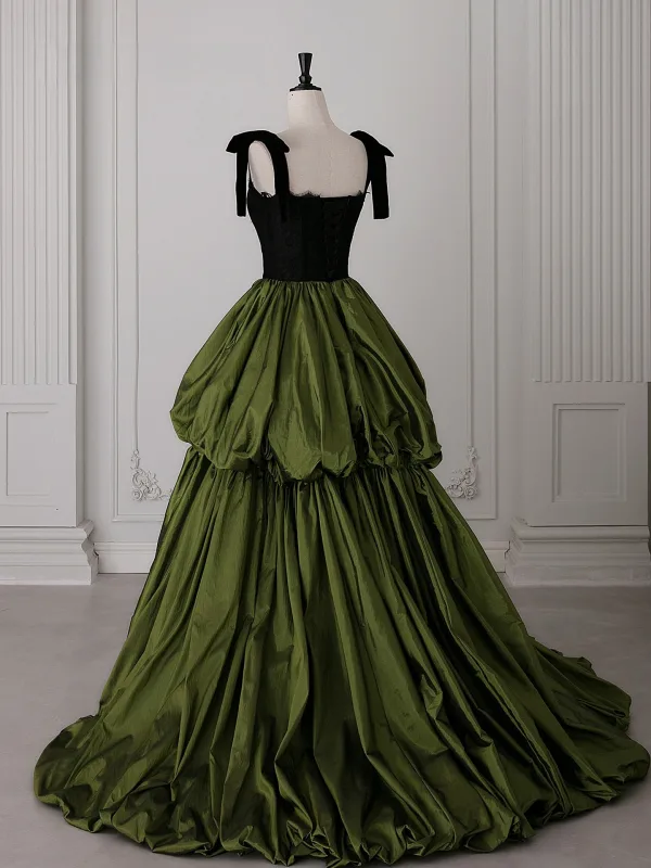 Chic / Belle Vert Foncé Volants en Cascade Fendue devant Robe De Bal 2026 Robe Boule Bretelles Spaghetti Sans Manches Dos Nu Train De Balayage Robe De Ceremonie