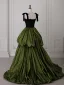 Chic / Belle Vert Foncé Volants en Cascade Fendue devant Robe De Bal 2026 Robe Boule Bretelles Spaghetti Sans Manches Dos Nu Train De Balayage Robe De Ceremonie