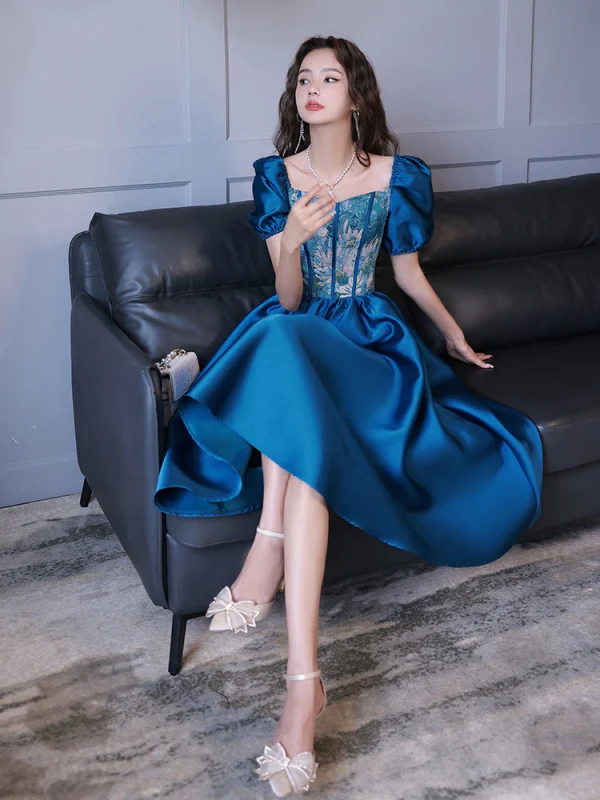 Chic Beautiful Ocean Blue Homecoming Graduation Dresses 2022 Satin A-Line Princess Short