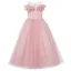 Chic / Beautiful Blushing Pink Lace Butterfly Sequins Birthday Flower Girl Dresses 2024 Ball Gown Scoop Neck Short Sleeve Floor-Length / Long Tulle