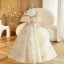 Charming Champagne Beading Sequins Birthday Flower Girl Dresses 2023 Ball Gown Scoop Neck Short Sleeve Backless Floor-Length / Long Flower Girl Dresses
