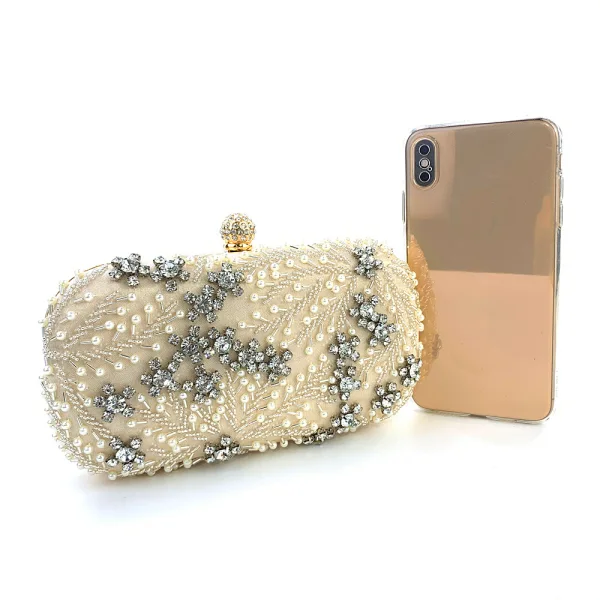 Scintillantes Argenté Fait main Perle Faux Diamant Soirée Pochette 2023