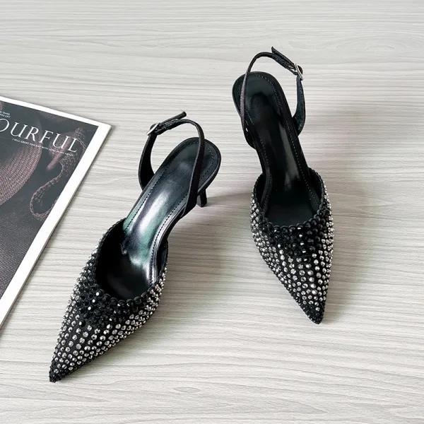 Charming Black Evening Party Rhinestone Womens Shoes 2026 9 cm Stiletto Heels Pointed Toe High Heels