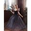Elegant Purple Suede Sequins Prom Dresses 2022 A-Line / Princess Square Neckline Puffy Short Sleeve Backless Floor-Length / Long Prom Formal Dresses