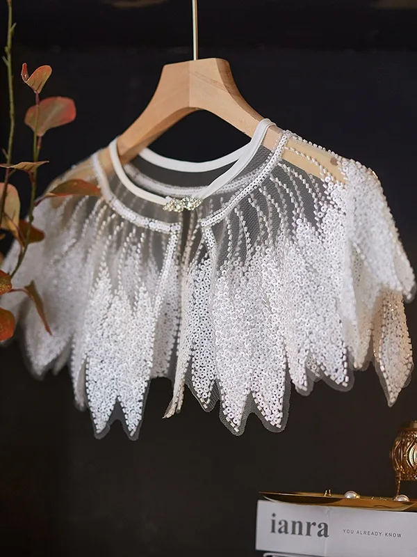 Élégant Blanche Fait main Perlage Paillettes châle 2025