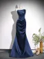 Vintage / Retro Navy Blue Evening Dresses 2026 Trumpet / Mermaid Off-The-Shoulder Short Sleeve Backless Floor-Length / Long Formal Dresses