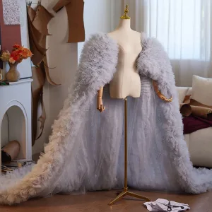 Luxe Gris Fait Main Volants Promo Vestes Enveloppements Châle Manches Courtes 2025