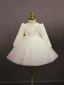 Elegant White Beading Lace Flower Pearl Sequins Bow Birthday Flower Girl Dresses 2024 Ball Gown Scoop Neck Short Long Sleeve