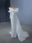 Haut de Gamme Bling Bling Blanche Fait main Perlage Perle Paillettes Robe De Mariée 2024 Trompette / Sirène Col Haut Manches Longues Train De Balayage Mariage