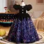 Vintage / Retro Black Sequins Lace Flower Birthday Flower Girl Dresses 2025 Ball Gown Square Neckline Puffy Short Sleeve Backless Floor-Length / Long