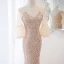 Scintillantes Doré Paillettes Robe De Soirée 2023 Trompette / Sirène V-Cou 1/2 Manches Dos Nu Train De Balayage Soirée Robe De Ceremonie