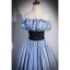 Elegant Sky Blue Satin Prom Dresses 2023 A-Line / Princess Strapless Sleeveless Backless Floor-Length / Long Prom Formal Dresses