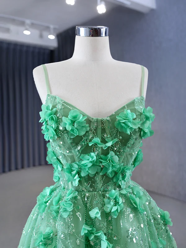 Haut de Gamme Charmant Vert Cendré Perlage Paillettes Appliques Robe De Bal 2023 Princesse Bretelles Spaghetti Sans Manches Dos Nu Train De Balayage Promo Robe De Ceremonie