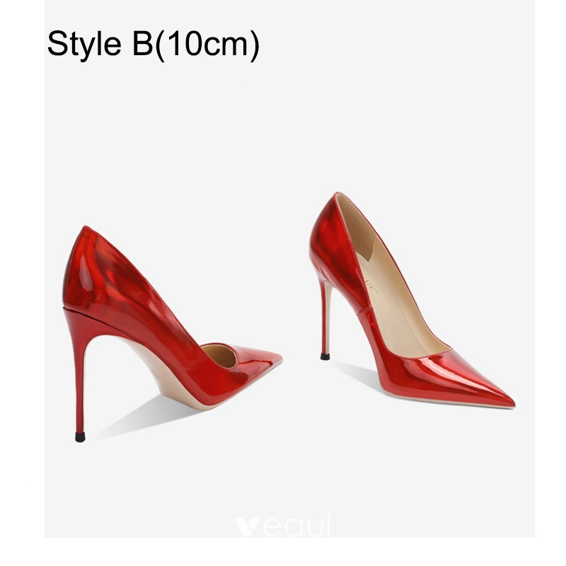 Chic / Beautiful Red Laser Evening Party Pumps 2023 Leather 12 cm Stiletto  Heels Pointed Toe Pumps High Heels
