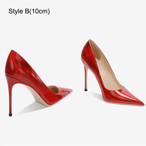 Fine Rød Aften Laser Pumps 2023 Lær 12 cm Stiletthæler Spisse Pumps Høyhælte