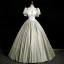 Elegant Sage Green Beading Sequins Lace Flower Prom Dresses 2024 Ball Gown Square Neckline Puffy Short Sleeve Backless Floor-Length / Long Prom Formal Dresses