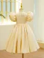 Chic / Beautiful Champagne Rhinestone Lace Flower Birthday Flower Girl Dresses 2024 Scoop Neck Puffy Short Sleeve Short