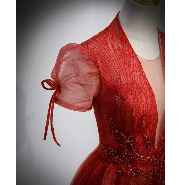 Chic / Belle Multi-Couleurs Rouge Robe De Bal 2022 Princesse U-Cou Manches Courtes Dos Nu Perlage Paillettes Longue Robe De Ceremonie