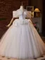 Elegant White Appliques Wedding Dresses 2025 Ball Gown Off-The-Shoulder Short Sleeve Backless Floor-Length / Long Wedding