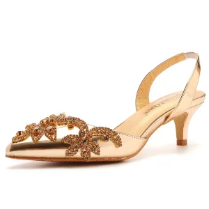 Enkla Guld Rhinestone Bal Sandaler Dam 2024 5 Cm Stilettklackar Spetsiga Sandaler Högklackade