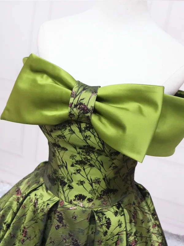 Vintage Salbeigrün Drucken Ballkleider Ballkleid 2025 Bandeau Schleife Ärmellos Rückenfreies Lange Ball Festliche Kleider