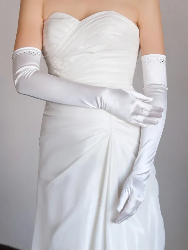 Vintage / Originale Simple Ivoire Faux Diamant Satin Mariage Gants Mariage 2025