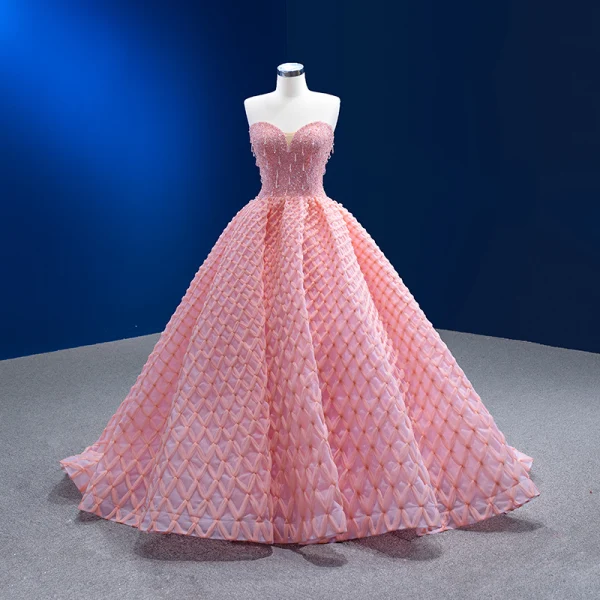 Luxury Gorgeous Charming Candy Pink Handmade Beading Pearl Prom Dresses 2023 Ball Gown