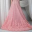 High End Rosa Abendkleider 2022 A Linie Off Shoulder Handgefertigt Perlenstickerei Strass Pailletten Ärmellos Rückenfreies Rüschen Sweep / Pinsel Zug Abend Festliche Kleider