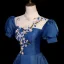 Vintage / Retro Navy Blue Satin Prom Dresses 2023 A-Line / Princess High Neck Lace Flower Appliques Short Sleeve Backless Floor-Length / Long Formal Dresses