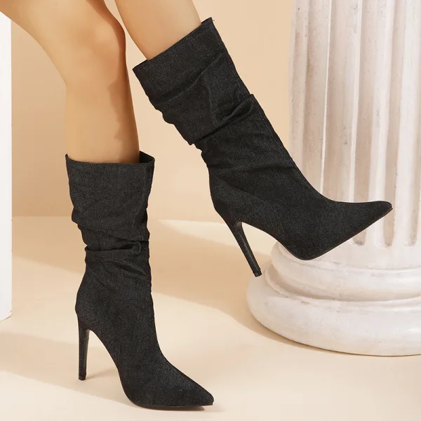 Mode Bleu Ciel Tomber Hiver Vêtement de rue Bottes Femme 2023 11 cm Talons Aiguilles À Bout Pointu Bottes