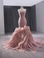High-end Blushing Pink Cascading Ruffles Flower Prom Dresses 2024 Trumpet / Mermaid Strapless Sleeveless Backless Court Train Prom Formal Dresses