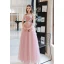 Chic / Beautiful Candy Pink Sequins Lace Flower Prom Dresses 2022 A-Line / Princess Spaghetti Straps Sleeveless Backless Floor-Length / Long Prom Formal Dresses