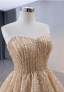 Luxury / Gorgeous Champagne Handmade  Beading Sequins Tassel Prom Dresses 2024 Ball Gown Strapless Short Sleeve Backless Court Train Prom Formal Dresses