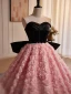 Lovely Blushing Pink Flower Prom Dresses 2024 Ball Gown Strapless Sleeveless Backless Bow Court Train Prom Formal Dresses