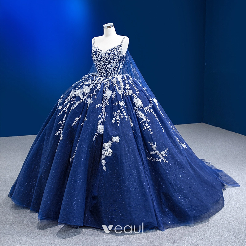Blue Handmade Flower Ball Gown Prom Dress Blue Handmade Flower Ball Gown Prom Dress