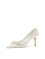 Elegante Weiß Strass Perle Satin Brautschuhe 2024 6 cm Stilettos Spitzschuh Hochzeit Pumps Hochhackige