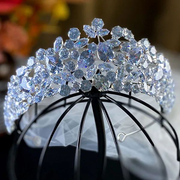 Elegant Silver Rhinestone Zircon Wedding Bridal Hair Accessories Tiara 2022