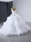 Fashion High-end White Cascading Ruffles Wedding Dresses 2024 Ball Gown Strapless Sleeveless Backless Floor-Length / Long Wedding