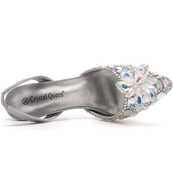 Bling Bling Gold Abend Strass Sandalen Damen Hochhackige 2023 7 cm Stilettos Spitzschuh Sandaletten