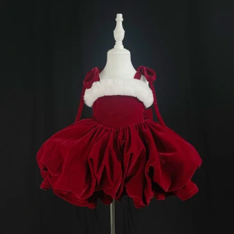 Charmant Noël Bordeaux Velours Courte Robe Ceremonie Fille 2024 Bretelles Spaghetti Sans Manches Dos Nu Noeud
