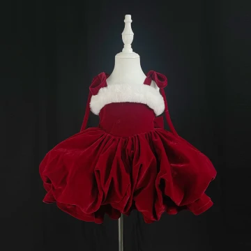 Lovely Christmas Burgundy Velvet Short Flower Girl Dresses 2024 Spaghetti Straps Sleeveless Backless Bow
