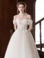 Elegant White Lace Flower Wedding Dresses 2025 A-Line / Princess Off-The-Shoulder Sleeveless Backless Floor-Length / Long Wedding