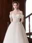 Elegant White Lace Flower Wedding Dresses 2026 A-Line / Princess Off-The-Shoulder Bow Sleeveless Backless Floor-Length / Long