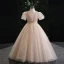 Chic / Beautiful Grey Glitter Pearl Sequins Flower Girl Dresses 2022 Ball Gown High Neck Puffy Short Sleeve Floor-Length / Long Prom Flower Girl Dresses